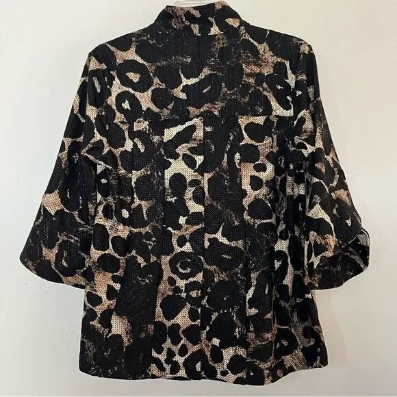 Ali Miles Statement Jacket Petite Small Animal Print Oversized Buttons Lagenlook - Picture 6 of 9